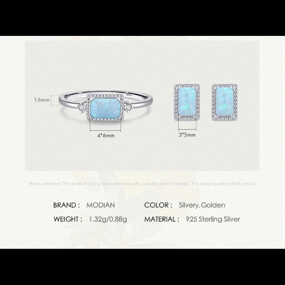 🌟HP🌟New 925 Sterling Silver Jewelry Set Natural Opal Ring & Earrings size7 - Picture 4 of 15